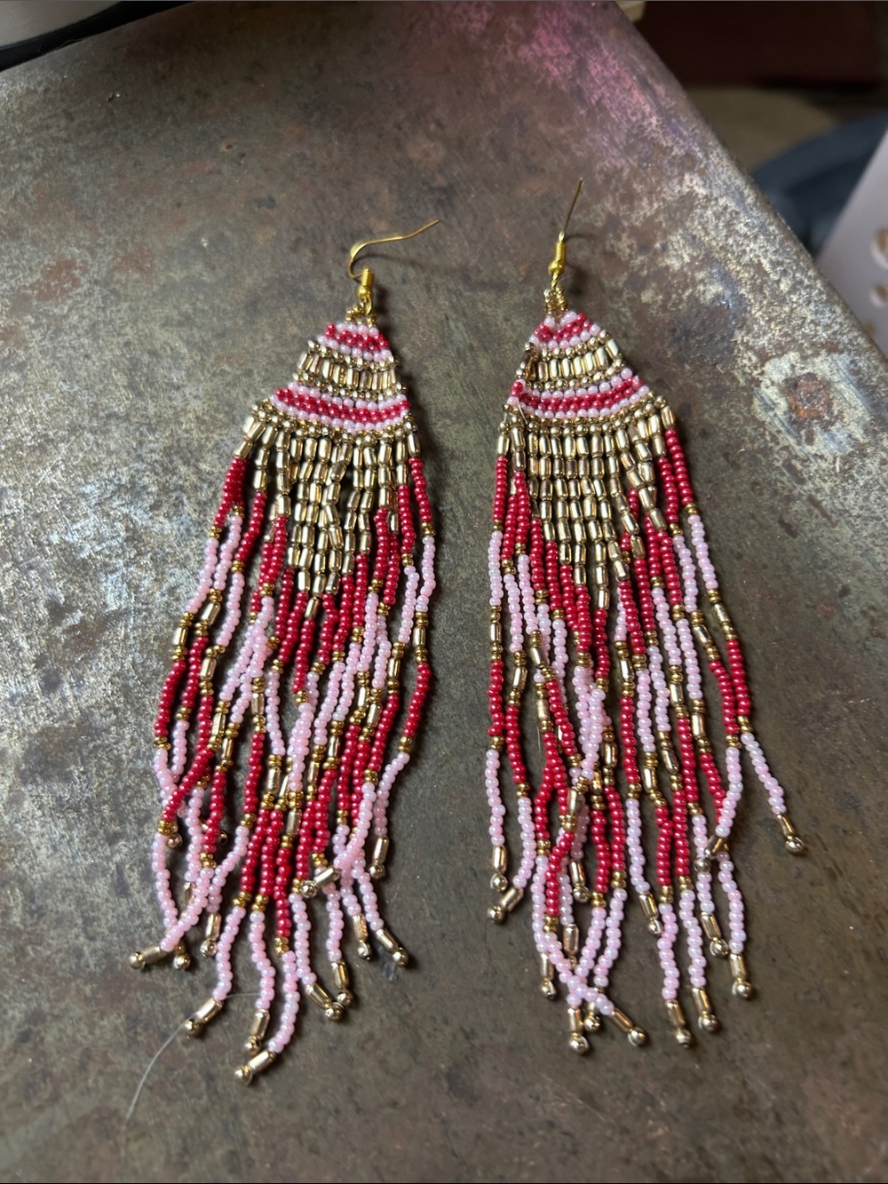 Myra Bags Dramatic Statement, Shoulder-Duster Beaded Earrings in Pink & Gold